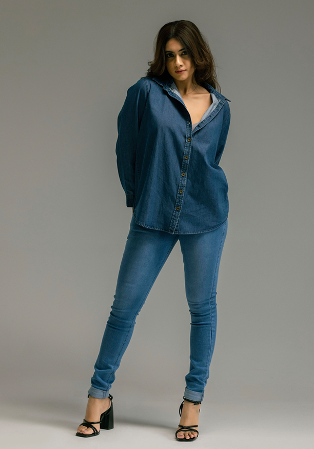 LOLA FOLDED HEM PENCIL CUT DENIM PANT